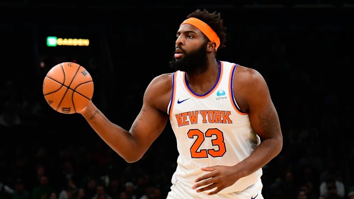 Dec 8, 2023; Boston, Massachusetts, USA; New York Knicks center Mitchell Robinson (23) passes the ball during the first half against the Boston Celtics at TD Garden. Mandatory Credit: Eric Canha-Imagn Images Dec 8, 2023; Boston, Massachusetts, USA; New York Knicks center Mitchell Robinson (23) passes the ball during the first half against the Boston Celtics at TD Garden. Mandatory Credit: Eric Canha-Imagn Images