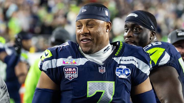 Feb 8, 2026; Santa Clara, CA, USA; Seattle Seahawks linebacker Uchenna Nwosu (7) against the New England Patriots during Super Bowl LX at Levi's Stadium. Mandatory Credit: Mark J. Rebilas-Imagn Images Feb 8, 2026; Santa Clara, CA, USA; Seattle Seahawks linebacker Uchenna Nwosu (7) against the New England Patriots during Super Bowl LX at Levi's Stadium. Mandatory Credit: Mark J. Rebilas-Imagn Images