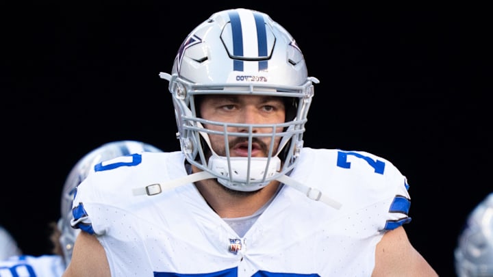 October 8, 2023; Santa Clara, California, USA; Dallas Cowboys guard Zack Martin (70) before the game
