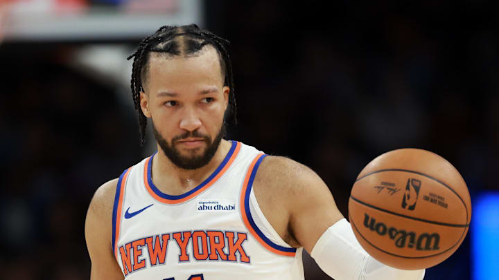 Jan 9, 2026; Phoenix, Arizona, USA; New York Knicks guard Jalen Brunson (11) against the Phoenix Suns at Mortgage Matchup Center. Mandatory Credit: Mark J. Rebilas-Imagn Images