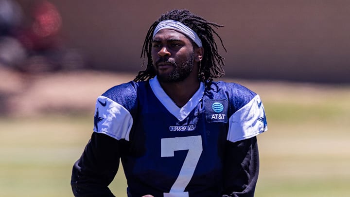 Dallas Cowboys cornerback Trevon Diggs during training camp at River Ridge Playing Fields in Oxnard, California. Dallas Cowboys cornerback Trevon Diggs during training camp at River Ridge Playing Fields in Oxnard, California.
