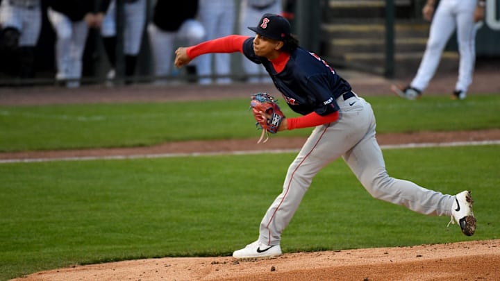 Salem's Jedixson Paez (17) pitches against the Shorebirds Tuesday, April 9, 2024, at Perdue Stadium in Salisbury, Maryland.
