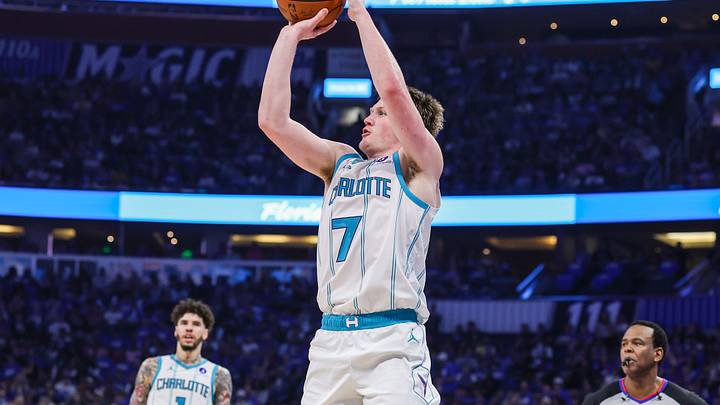Apr 17, 2026; Orlando, Florida, USA; Charlotte Hornets guard Kon Knueppel (7) shoots during the second half against the Orlando Magic during the play-in rounds of the 2026 NBA Playoffs at Kia Center. Mandatory Credit: Mike Watters-Imagn Images Apr 17, 2026; Orlando, Florida, USA; Charlotte Hornets guard Kon Knueppel (7) shoots during the second half against the Orlando Magic during the play-in rounds of the 2026 NBA Playoffs at Kia Center. Mandatory Credit: Mike Watters-Imagn Images