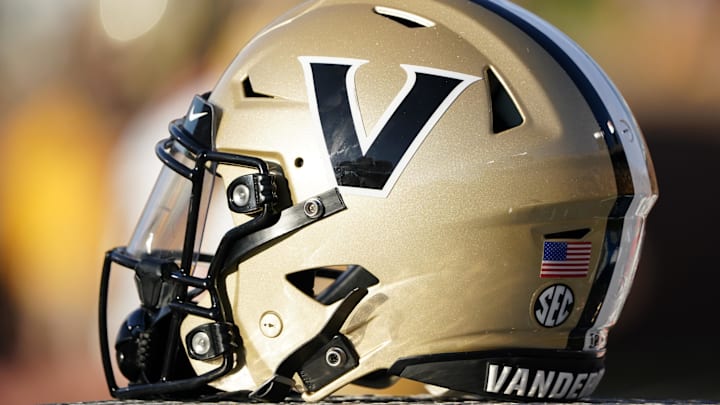 Oct 22, 2022; Columbia, Missouri, USA; A detail view of a Vanderbilt Commodores helmet against the Missouri Tigers during the second half of the game at Faurot Field at Memorial Stadium. Mandatory Credit: Denny Medley-Imagn Images Oct 22, 2022; Columbia, Missouri, USA; A detail view of a Vanderbilt Commodores helmet against the Missouri Tigers during the second half of the game at Faurot Field at Memorial Stadium. Mandatory Credit: Denny Medley-Imagn Images