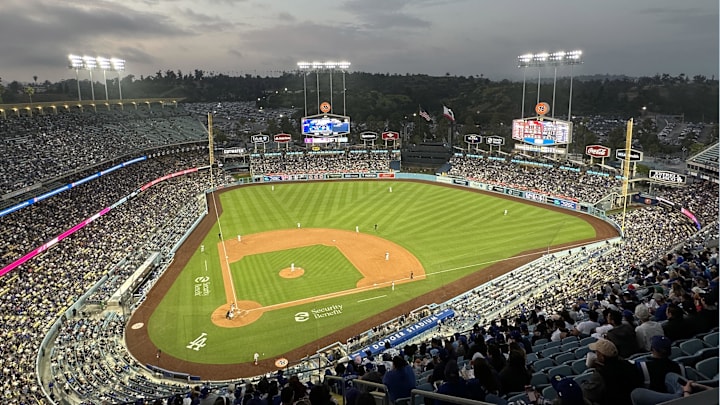 May 15, 2023; Los Angeles, California, USA; A general overall view of Dodger Stadium during the game between the Los Angeles Dodgers and the Minnesota Twins. Mandatory Credit: Kirby Lee-Imagn Images