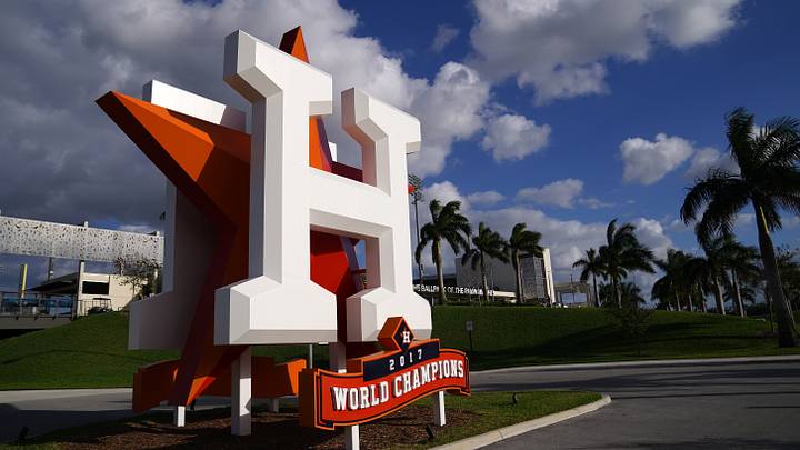 Mar 9, 2021; West Palm Beach, Florida, USA; A general view of the Houston Astros logo statue outside of The Ballpark of the Palm Beaches prior to the spring training game between the Houston Astros and the Washington Nationals. Mandatory Credit: Jasen Vinlove-USA TODAY Sports Mar 9, 2021; West Palm Beach, Florida, USA; A general view of the Houston Astros logo statue outside of The Ballpark of the Palm Beaches prior to the spring training game between the Houston Astros and the Washington Nationals. Mandatory Credit: Jasen Vinlove-USA TODAY Sports