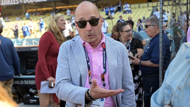 Oct 25, 2024; Los Angeles, California, USA; New York Yankees general manager Brian Cashman before game one against the Los Angeles Dodgers the 2024 MLB World Series at Dodger Stadium. Mandatory Credit: Jayne Kamin-Oncea-Imagn Images Oct 25, 2024; Los Angeles, California, USA; New York Yankees general manager Brian Cashman before game one against the Los Angeles Dodgers the 2024 MLB World Series at Dodger Stadium. Mandatory Credit: Jayne Kamin-Oncea-Imagn Images