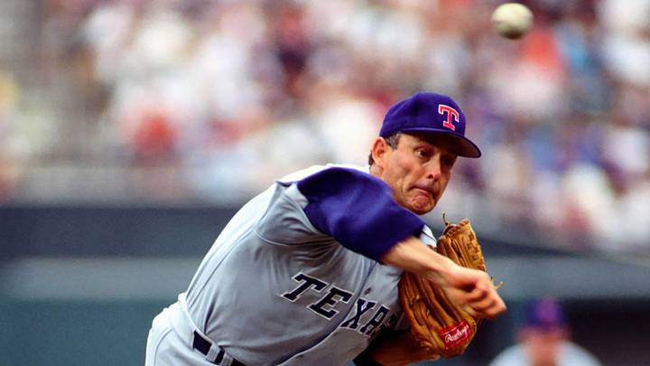 Jul 26, 1992; Baltimore, MD, USA; FILE PHOTO; Texas Rangers pitcher (34) Nolan Ryan delivers a pitch against the the Baltimore Orioles at Camden Yards. Mandatory Credit: Photo by Imagn Images