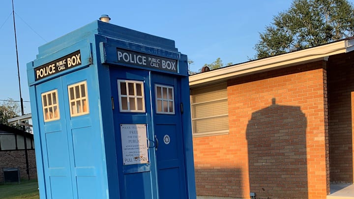 The  TARDIS, featured in the \"Doctor Who\" TV show, is one of the more unique Little Free Libraries found in Mississippi. It is located outside the library in Mize.

Tardis 1