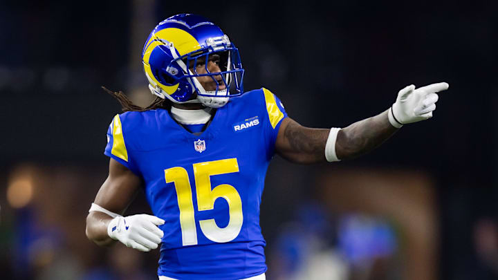 Jan 13, 2025; Glendale, AZ, USA; Los Angeles Rams wide receiver Demarcus Robinson (15) against the Minnesota Vikings during an NFC wild card game at State Farm Stadium. Mandatory Credit: Mark J. Rebilas-Imagn Images Jan 13, 2025; Glendale, AZ, USA; Los Angeles Rams wide receiver Demarcus Robinson (15) against the Minnesota Vikings during an NFC wild card game at State Farm Stadium. Mandatory Credit: Mark J. Rebilas-Imagn Images