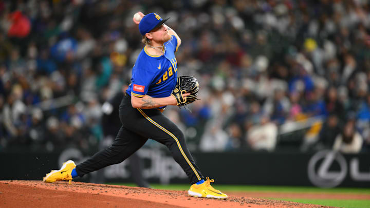 Seattle Mariners reliever Gabe Speier throws during a game against the Texas Rangers on April 11 at T-Mobile Park.