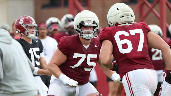 8/7/25 MFB MFB Fall Camp Practice 7 Alabama Offensive Lineman Wilkin Formby (75) Photo by Kent Gidley 8/7/25 MFB MFB Fall Camp Practice 7 Alabama Offensive Lineman Wilkin Formby (75) Photo by Kent Gidley