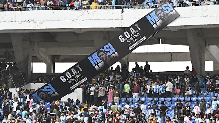 Violent scenes broke out at Lionel Messi’s GOAT Tour in India.