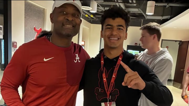 Alabama Wide Receivers Coach Derrick Nix and 2028 Recruit Madoxx Davis Alabama Wide Receivers Coach Derrick Nix and 2028 Recruit Madoxx Davis