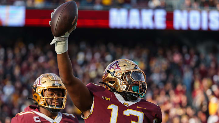 Minnesota Golden Gophers defensive lineman Chris Collins celebrates after recovering a fumble against the Illinois Fighting Illini during the second half at Huntington Bank Stadium. 