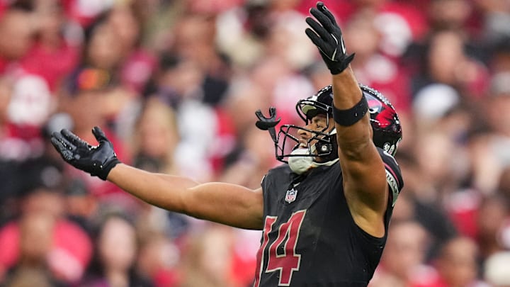 Arizona Cardinals receiver Michael Wilson (14) celebrates his first down catch against the San Francisco 49ers at State Farm Stadium in Glendale on Nov. 16, 2025.