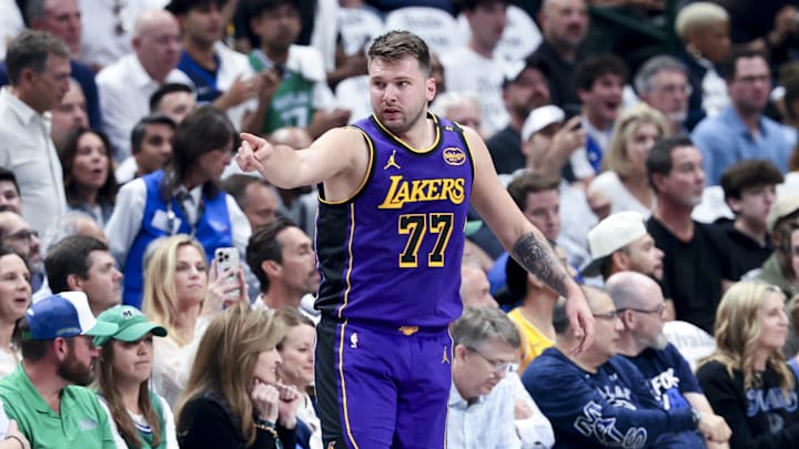 Los Angeles Lakers guard Luka Doncic during the first quarter against the Dallas Mavericks at American Airlines Center.