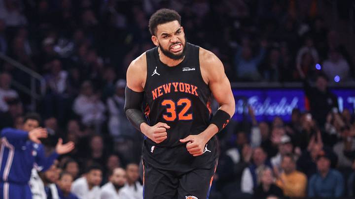 May 6, 2026; New York, New York, USA; New York Knicks center Karl-Anthony Towns (32) celebrates after scoring against the Philadelphia 76ers during game five of the second round of the 2026 NBA Playoffs at Madison Square Garden. Mandatory Credit: Wendell Cruz-Imagn Images May 6, 2026; New York, New York, USA; New York Knicks center Karl-Anthony Towns (32) celebrates after scoring against the Philadelphia 76ers during game five of the second round of the 2026 NBA Playoffs at Madison Square Garden. Mandatory Credit: Wendell Cruz-Imagn Images