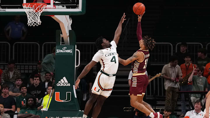 Jan 11, 2023; Coral Gables, Florida, USA; Boston College Eagles guard Makai Ashton-Langford (11)