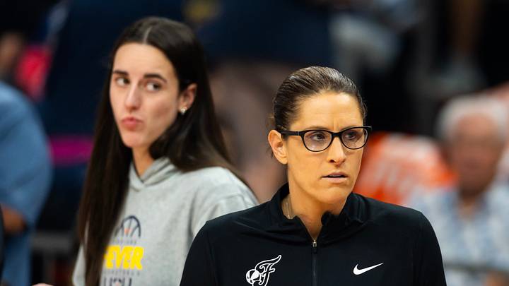 Indiana Fever head coach Stephanie White (right) with guard Caitlin Clark against the Phoenix Mercury.