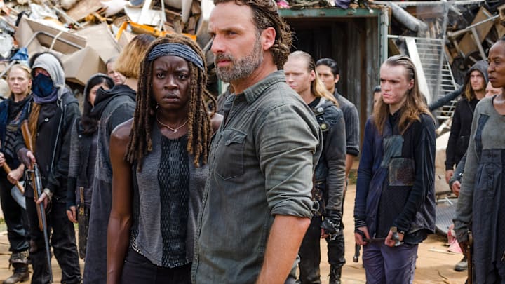 Andrew Lincoln as Rick Grimes, Danai Gurira as Michonne, Scavengers - The Walking Dead season 7 Andrew Lincoln as Rick Grimes, Danai Gurira as Michonne, Scavengers - The Walking Dead season 7