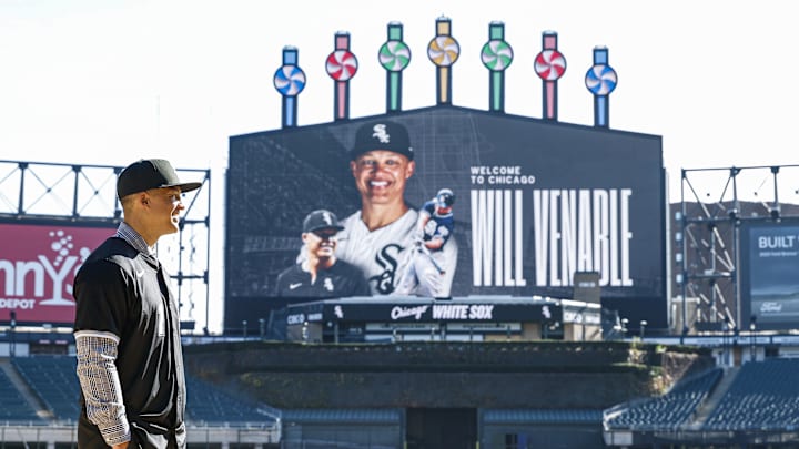 New Chicago White Sox manager Will Venable poses for a photo at Guaranteed Rate Field in Chicago in November 2024.