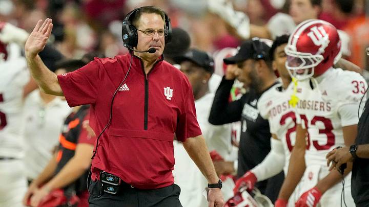 Indiana Hoosiers head coach Curt Cignetti walks the sideline Sunday, Dec. 7, 2025, during the Big Ten football championship against the Ohio State Buckeyes at Lucas Oil Stadium in Indianapolis. Indiana Hoosiers head coach Curt Cignetti walks the sideline Sunday, Dec. 7, 2025, during the Big Ten football championship against the Ohio State Buckeyes at Lucas Oil Stadium in Indianapolis.