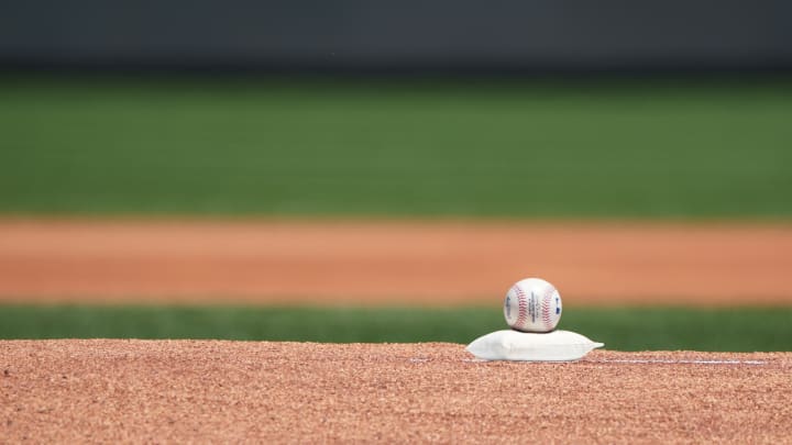 May 22, 2024; Kansas City, Missouri, USA; A general view of the baseball on rosin at the mound prior to a game between the Kansas City Royals and Detroit Tigers at Kauffman Stadium. May 22, 2024; Kansas City, Missouri, USA; A general view of the baseball on rosin at the mound prior to a game between the Kansas City Royals and Detroit Tigers at Kauffman Stadium.