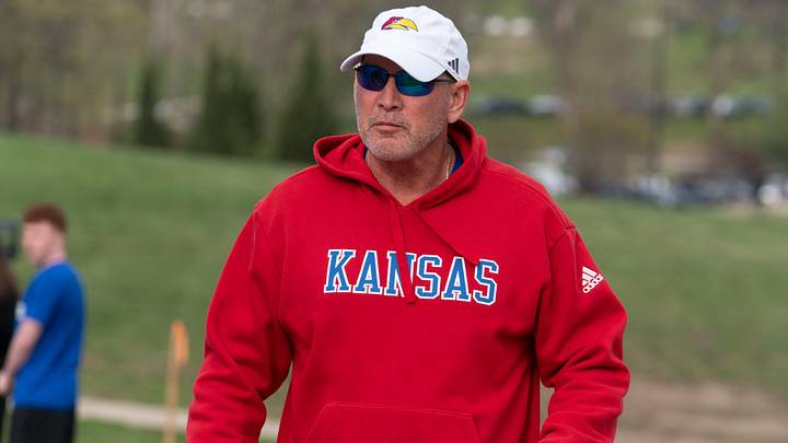 Kansas football head coach Lance Leipold walks to the fields during practice at the University of Kansas on Thursday, April 9, 2026. Kansas football head coach Lance Leipold walks to the fields during practice at the University of Kansas on Thursday, April 9, 2026.