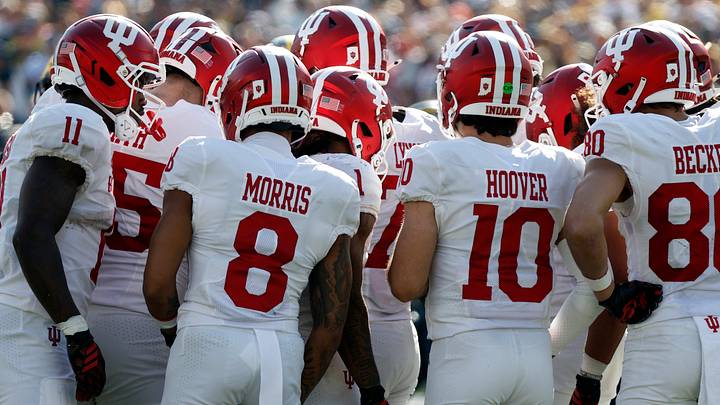 Oct 24, 2026; Ann Arbor, Michigan, USA; Indiana Hoosiers players huddle up during the second half against the Michigan Wolverines at Michigan Stadium. Mandatory Credit: Brian Bradshaw Sevald-Imagn Images Oct 24, 2026; Ann Arbor, Michigan, USA; Indiana Hoosiers players huddle up during the second half against the Michigan Wolverines at Michigan Stadium. Mandatory Credit: Brian Bradshaw Sevald-Imagn Images
