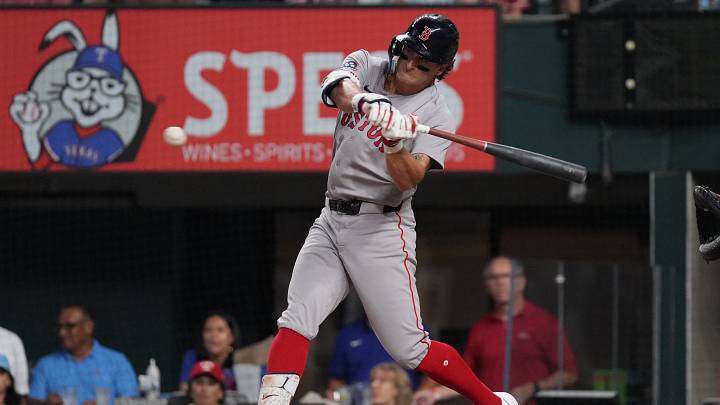 Sep 17, 2026; Arlington, Texas, USA; Boston Red Sox left fielder Roman Anthony (19) collects an RBI on fielders choice against the Texas Rangers during the seventh inning at Globe Life Field. Mandatory Credit: Raymond Carlin III-Imagn Images Sep 17, 2026; Arlington, Texas, USA; Boston Red Sox left fielder Roman Anthony (19) collects an RBI on fielders choice against the Texas Rangers during the seventh inning at Globe Life Field. Mandatory Credit: Raymond Carlin III-Imagn Images