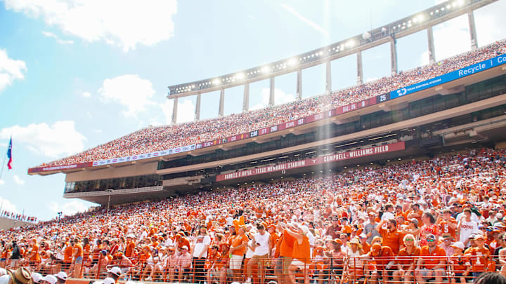 Wide view of the crowd at Texas Memorial Stadium