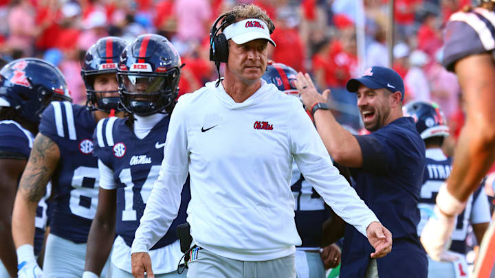 Sep 20, 2025; Oxford, Mississippi, USA; Mississippi Rebels head coach Lane Kiffin looks on during the fourth quarter against the Tulane Green Wave at Vaught-Hemingway Stadium. Mandatory Credit: Petre Thomas-Imagn Images Sep 20, 2025; Oxford, Mississippi, USA; Mississippi Rebels head coach Lane Kiffin looks on during the fourth quarter against the Tulane Green Wave at Vaught-Hemingway Stadium. Mandatory Credit: Petre Thomas-Imagn Images