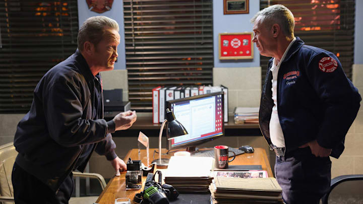 CHICAGO FIRE -- "Bar Time" Episode 13014 -- Pictured: (l-r) Christian Stolte as Randy "Mouch" McHolland, David Eigenberg as Christopher Herrmann -- (Photo by: George Burns Jr/NBC)
