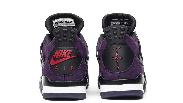 The Air Jordan 4 "Travis Scott Purple (Friends and Family)" colorway. The Air Jordan 4 "Travis Scott Purple (Friends and Family)" colorway.