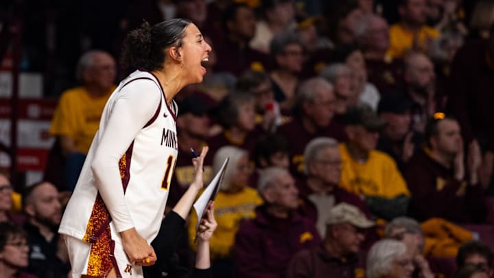 Tori McKinney celebrating during the Gophers' win over Green Bay.