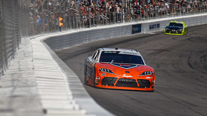 William Sawalich picked up his first-career NASCAR O'Reilly Auto Parts Series win in Saturday's race at Rockingham Speedway.