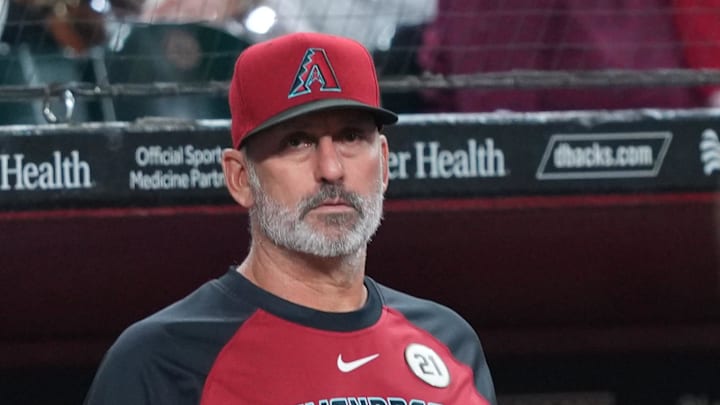 Sep 15, 2025; Phoenix, Arizona, USA; Arizona Diamondbacks manager Torey Lovullo (17) looks on against the San Francisco Giants during the fourth inning at Chase Field. Mandatory Credit: Joe Camporeale-Imagn Images Sep 15, 2025; Phoenix, Arizona, USA; Arizona Diamondbacks manager Torey Lovullo (17) looks on against the San Francisco Giants during the fourth inning at Chase Field. Mandatory Credit: Joe Camporeale-Imagn Images