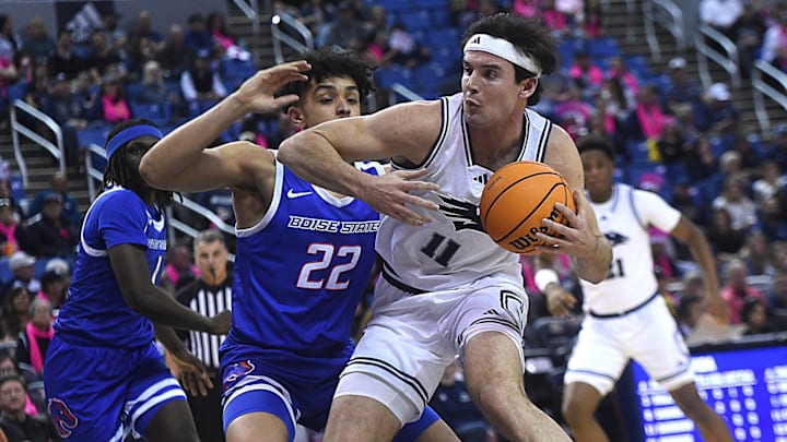 Nevada’s Nick Davidson looks to shoot while taking on Boise State at Lawlor Events Center in Reno on Feb. 22, 2025. Nevada’s Nick Davidson looks to shoot while taking on Boise State at Lawlor Events Center in Reno on Feb. 22, 2025.