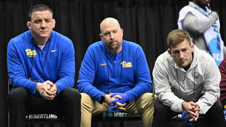 Pitt Wrestling Head Coach Keith Gavin, athletic trainer Brian Bonnar and assistant coach Luke Pletcher 