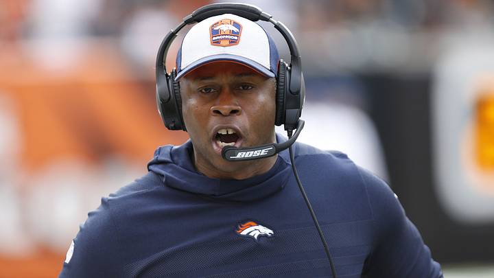 Dec 2, 2018; Cincinnati, OH, USA; Denver Broncos head coach Vance Joseph reacts during the first quarter against the Cincinnati Bengals at Paul Brown Stadium. 
