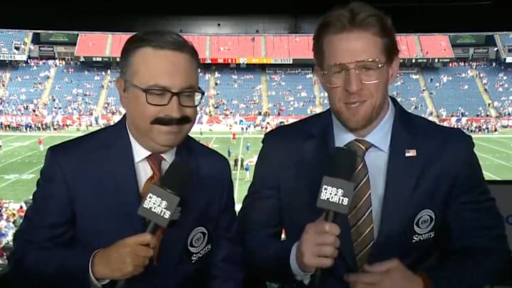 J.J. Watt and Ian Eagle dressed up for a CBS anniversary celebration. 