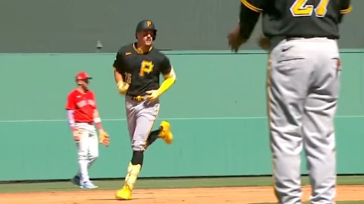 Pittsburgh Pirates shortstop Konnor Griffin rounds the bases after hitting his second spring training home run against the Boston Red Sox.