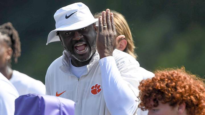 Clemson defensive ends coach Chris Rumph encourages campers during 2025 Dabo Swinney Football Camp in Clemson, S.C. Tuesday, June 3, 2025. Clemson defensive ends coach Chris Rumph encourages campers during 2025 Dabo Swinney Football Camp in Clemson, S.C. Tuesday, June 3, 2025.