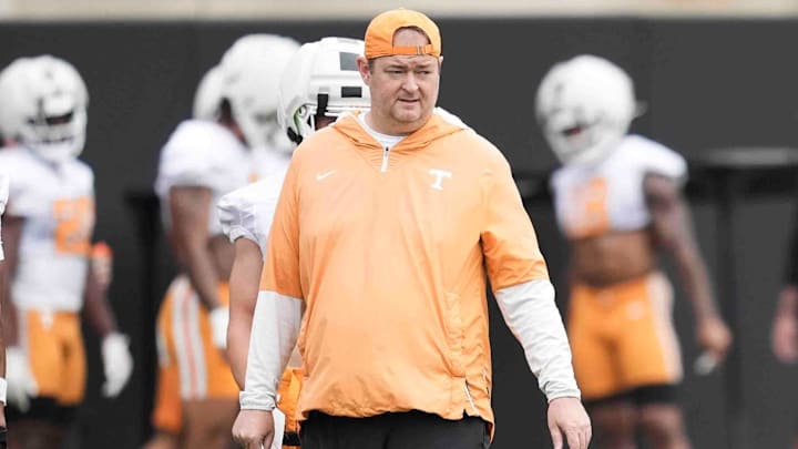 Tennessee head coach Josh Heupel during Tennessee football preseason practice, in Knoxville, Tennessee, July 31, 2025.