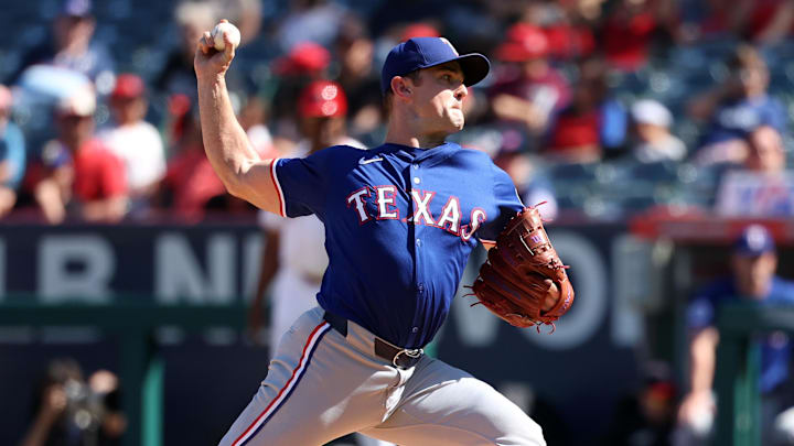Sep 29, 2024; Anaheim, California, USA;  Texas Rangers relief pitcher David Robertson (37) pitches during the ninth inning against the Los Angeles Angels at Angel Stadium. Mandatory Credit: Kiyoshi Mio-Imagn Images