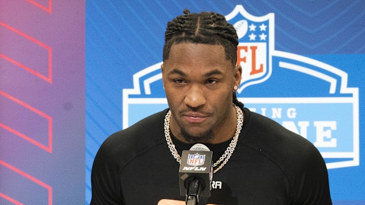 Feb 28, 2025; Indianapolis, IN, USA; Missouri wideout Luther Burden III (WO09) answers questions at a press conference during the 2025 NFL Combine at Indiana Convention Center. Mandatory Credit: Stephanie Amador Blondet-Imagn Images Feb 28, 2025; Indianapolis, IN, USA; Missouri wideout Luther Burden III (WO09) answers questions at a press conference during the 2025 NFL Combine at Indiana Convention Center. Mandatory Credit: Stephanie Amador Blondet-Imagn Images