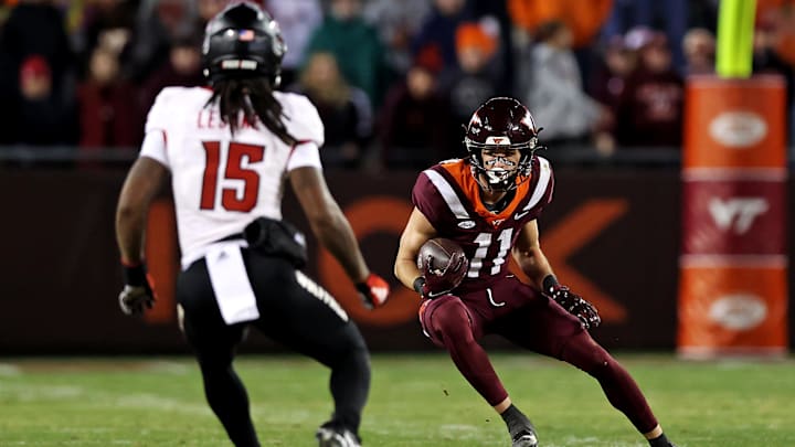 Nov 18, 2023; Virginia Tech wide receiver Tucker Holloway (11) runs the ball against NC State.