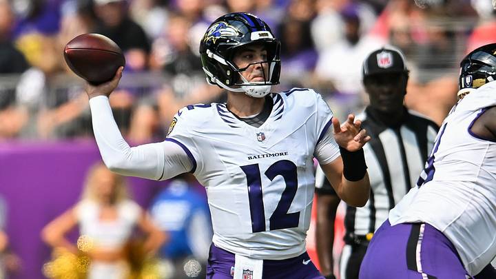 Aug 22, 2026; Minneapolis, Minnesota, USA; Baltimore Ravens quarterback Joe Fagnano (12) throws a pass against the Minnesota Vikings during the third quarter at U.S. Bank Stadium. Mandatory Credit: Jeffrey Becker-Imagn Images Aug 22, 2026; Minneapolis, Minnesota, USA; Baltimore Ravens quarterback Joe Fagnano (12) throws a pass against the Minnesota Vikings during the third quarter at U.S. Bank Stadium. Mandatory Credit: Jeffrey Becker-Imagn Images