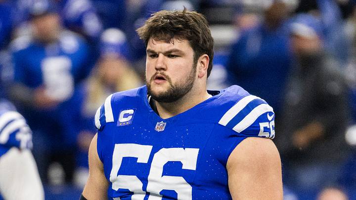 Dec 31, 2023; Indianapolis, Indiana, USA; Indianapolis Colts guard Quenton Nelson (56) during warmups before the game against the Las Vegas Raiders at Lucas Oil Stadium. Mandatory Credit: Trevor Ruszkowski-USA TODAY Sports Dec 31, 2023; Indianapolis, Indiana, USA; Indianapolis Colts guard Quenton Nelson (56) during warmups before the game against the Las Vegas Raiders at Lucas Oil Stadium. Mandatory Credit: Trevor Ruszkowski-USA TODAY Sports
